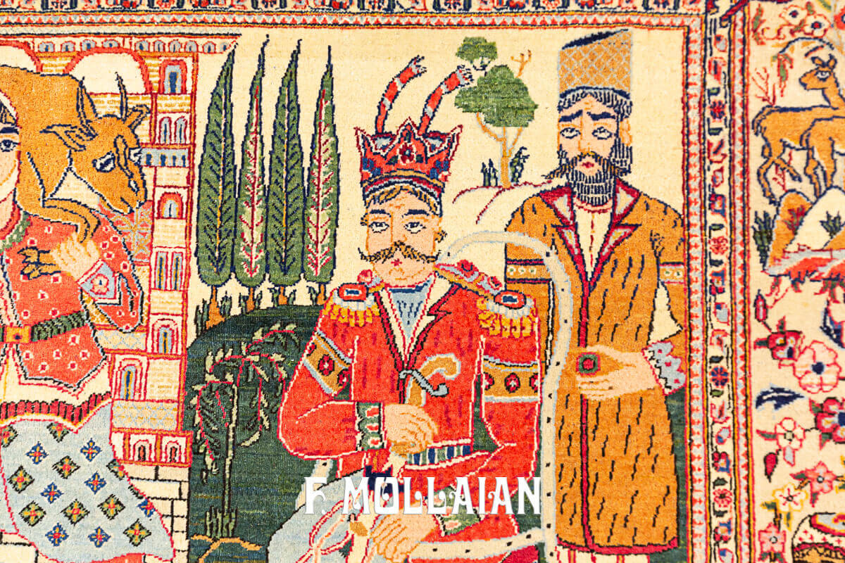 Figurative (Bahram Shah and Gol-Andam) Antique Persian Kashan Dabir Rug n°:12921495